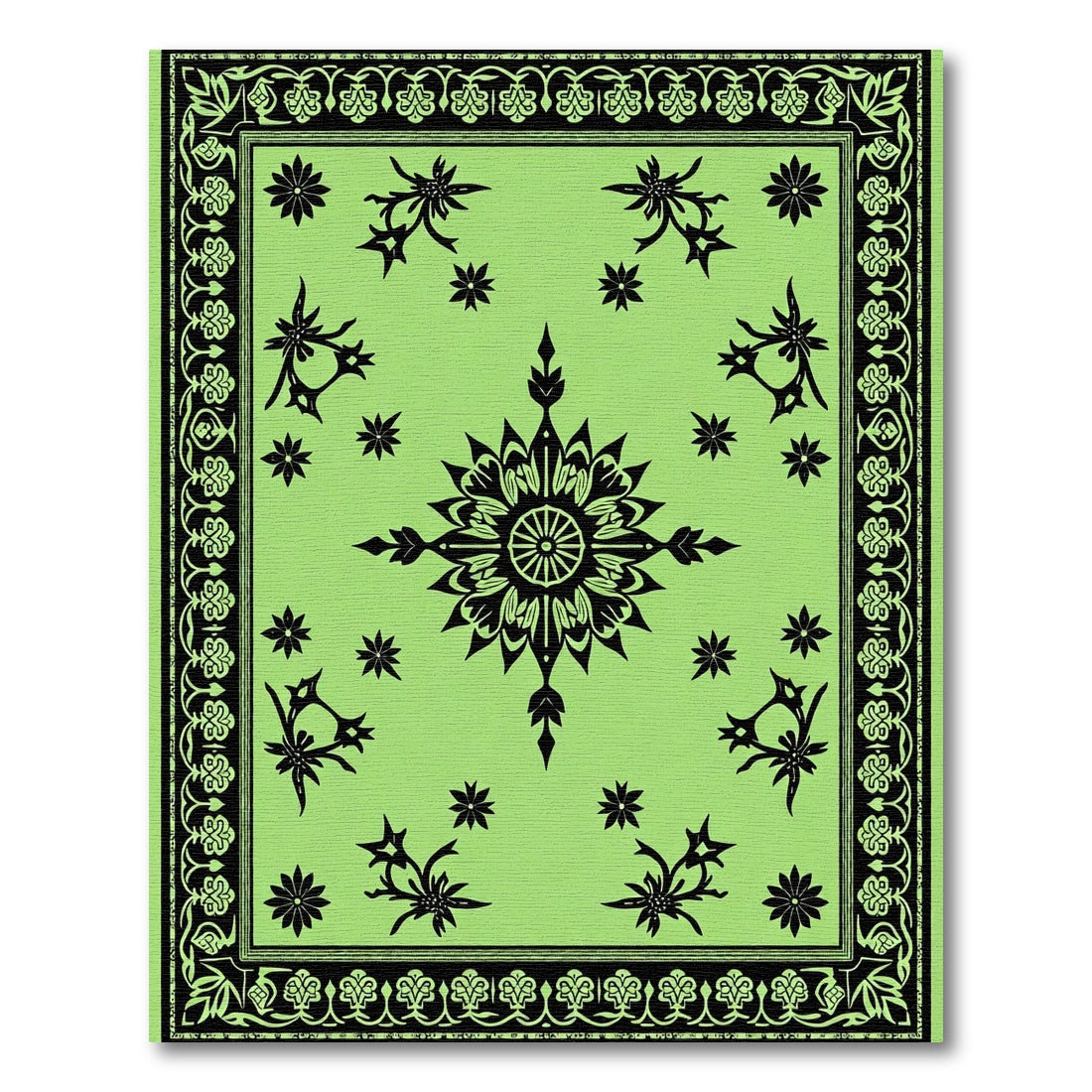 Black Floral Medallion Lime Green Rug