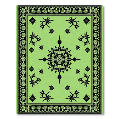 Black Floral Medallion Lime Green Rug