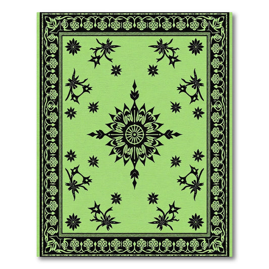 Black Floral Medallion Lime Green Rug