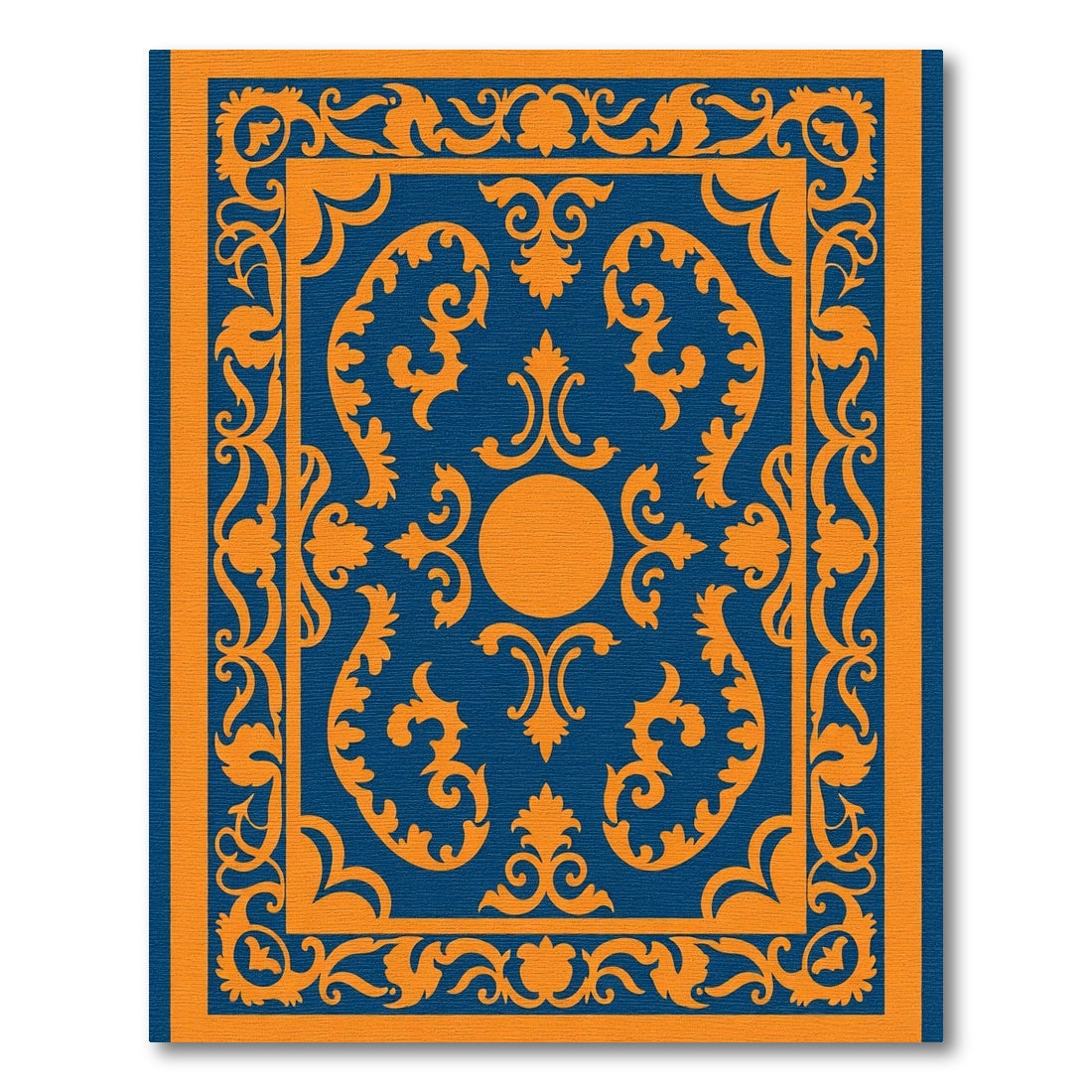 Royal Blue Orange Scrollwork Medallion Rug