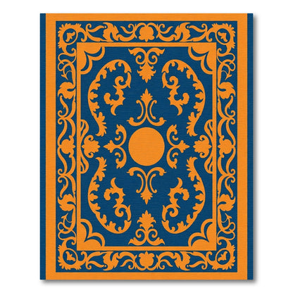 Royal Blue Orange Scrollwork Medallion Rug