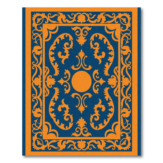 Royal Blue Orange Scrollwork Medallion Rug