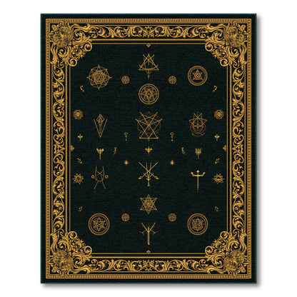 Mystical Gold Symbols Area Rug