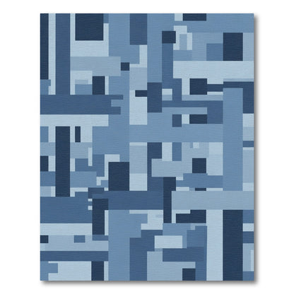 Deep Blues Geometric Interlocking Blocks Rug