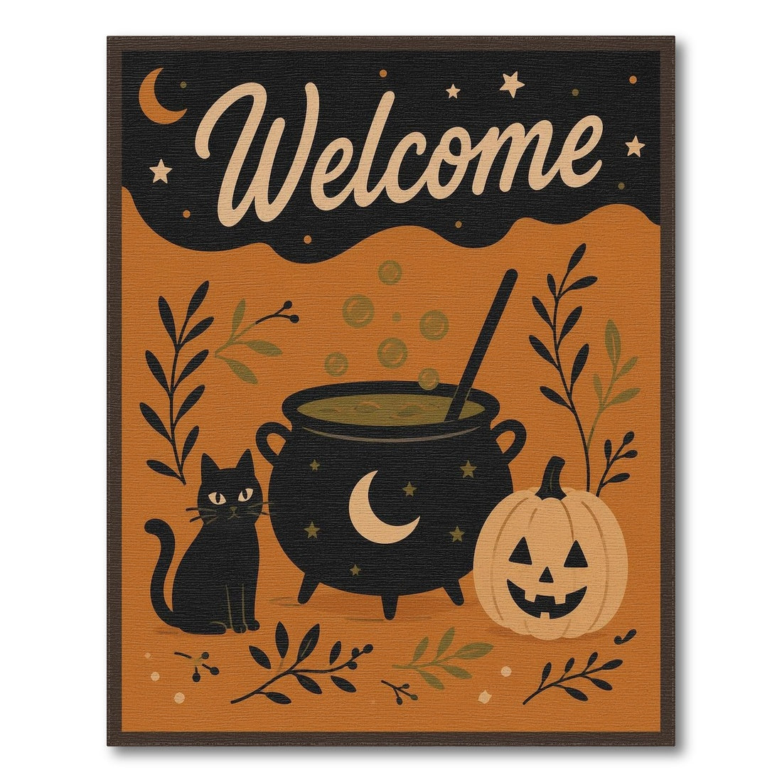 Halloween Welcome Black Cat Cauldron Rug