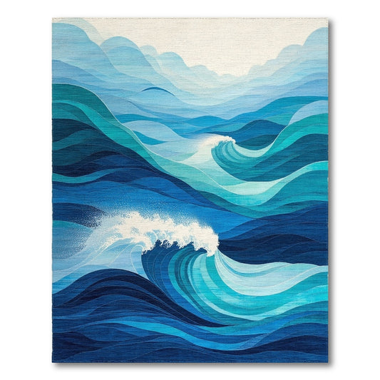 Layered Blue Crashing Waves Rug