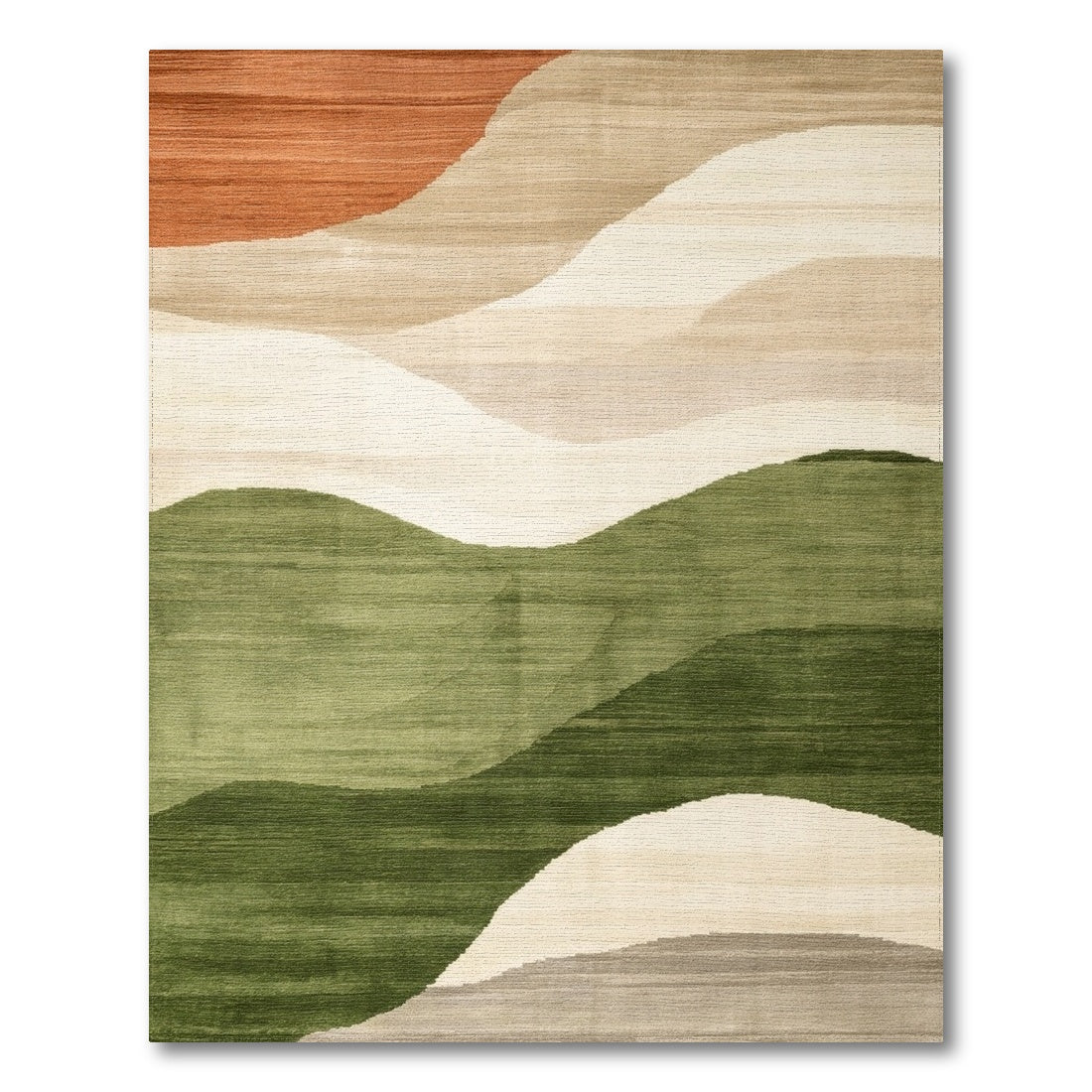 Abstract Wave Area Rug in Beige and Green