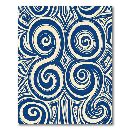 Deep Blue Swirl Tribal Harmony Rug