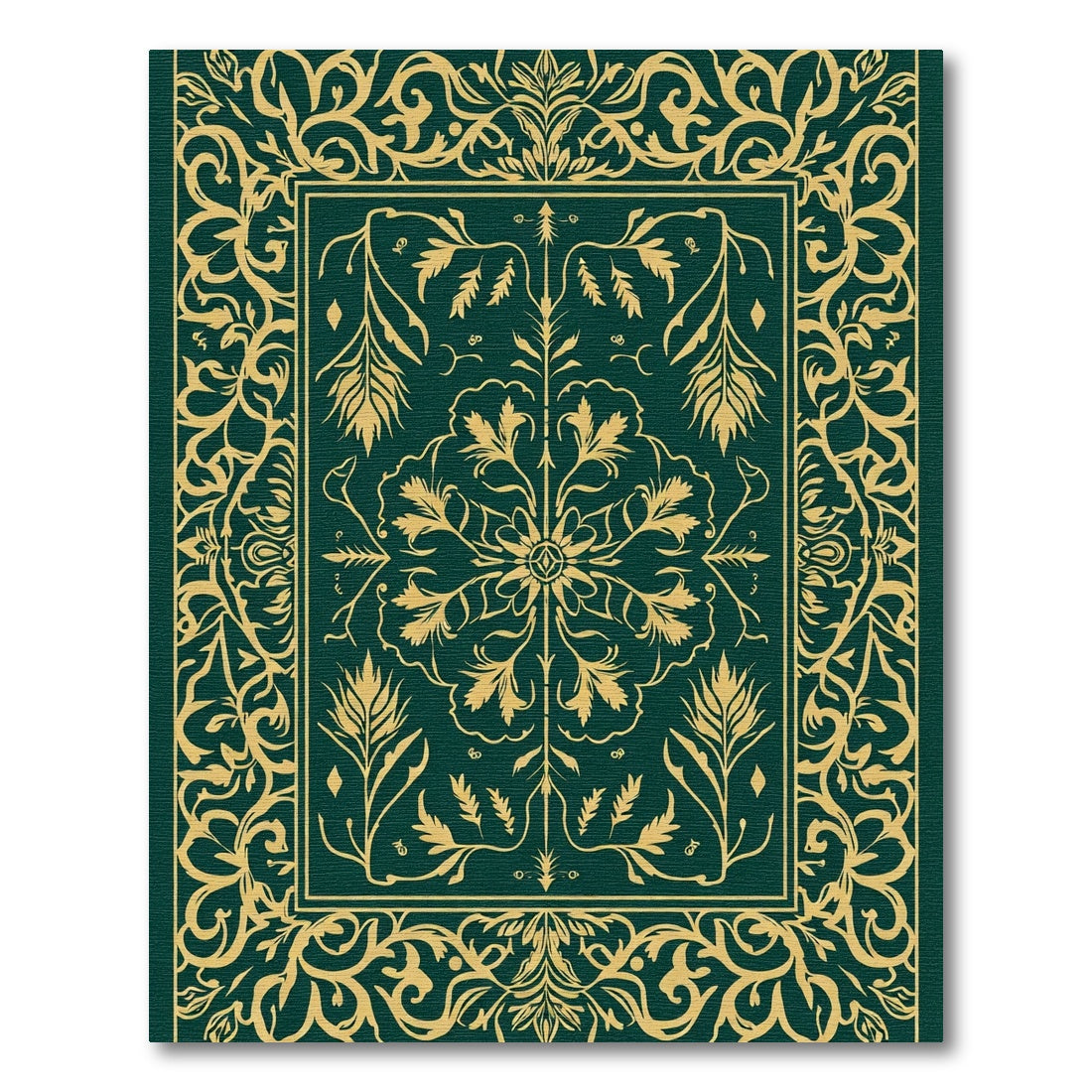 Emerald Gold Vine Scroll Medallion Rug