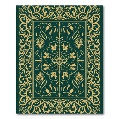 Emerald Gold Vine Scroll Medallion Rug