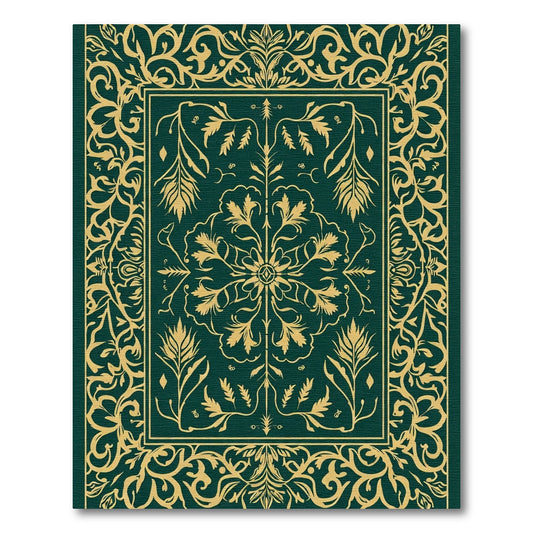 Emerald Gold Vine Scroll Medallion Rug