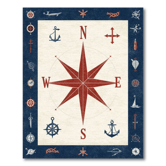 Nautical Red Compass Area Rug