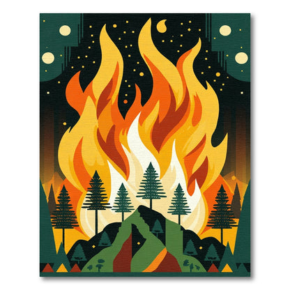 Fiery Woodland Night Scene Rug