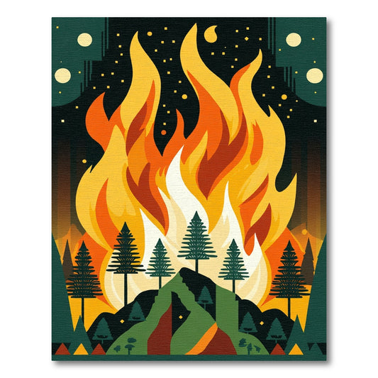 Fiery Woodland Night Scene Rug
