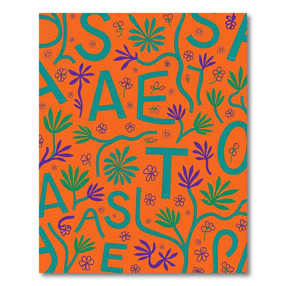 Orange Teal Botanical Alphabet Collage Rug