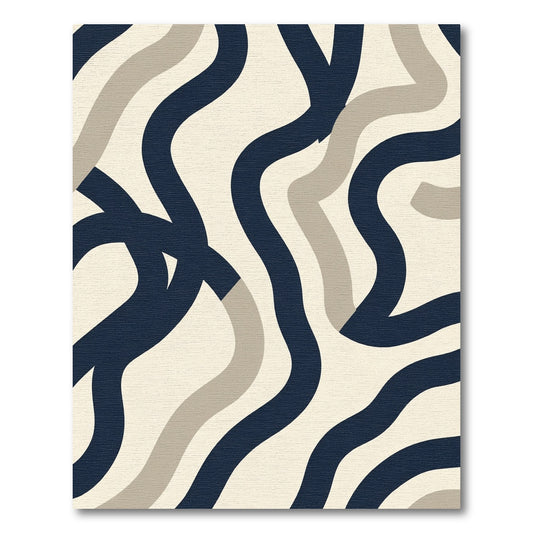 Navy Beige Organic Swirl Flow Rug