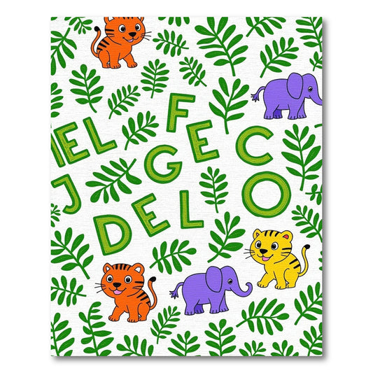Jungle Alphabet Animals Green Foliage Rug