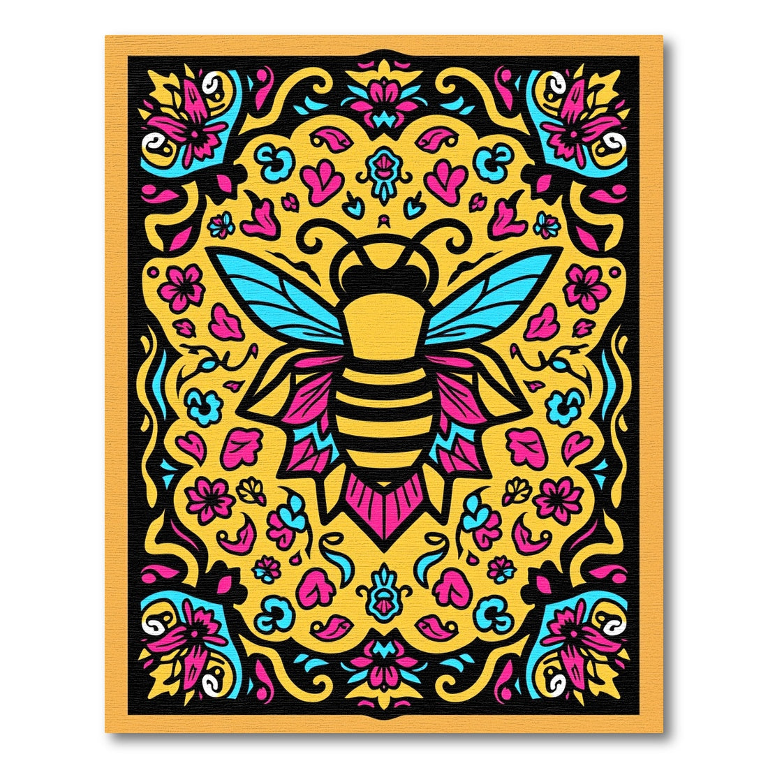 Vibrant Yellow Bee Floral Art Rug