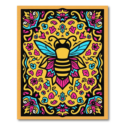 Vibrant Yellow Bee Floral Art Rug