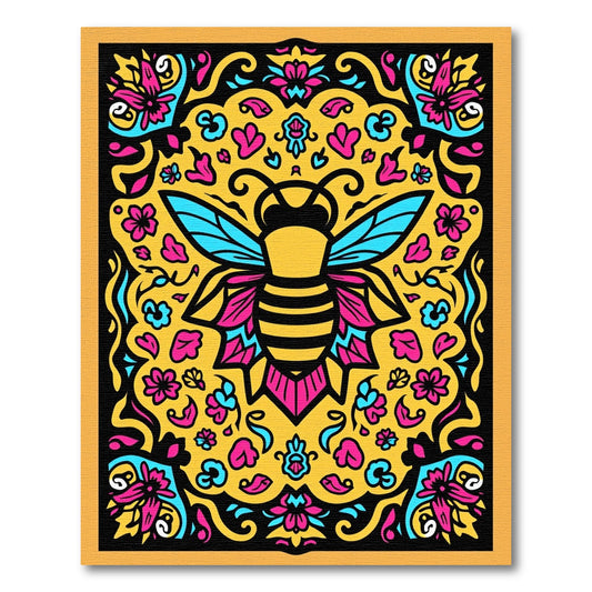 Vibrant Yellow Bee Floral Art Rug
