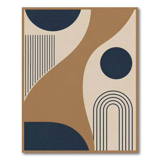 Geometric Brown Area Rug with Navy Accents