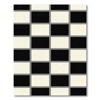 Bold Black Cream Brick Grid Rug