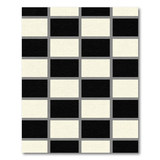 Bold Black Cream Brick Grid Rug