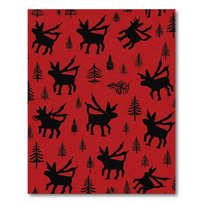 Bold Black Creatures Red Forest Rug