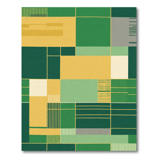Modern Geometric Blocks Yellow Green Rug