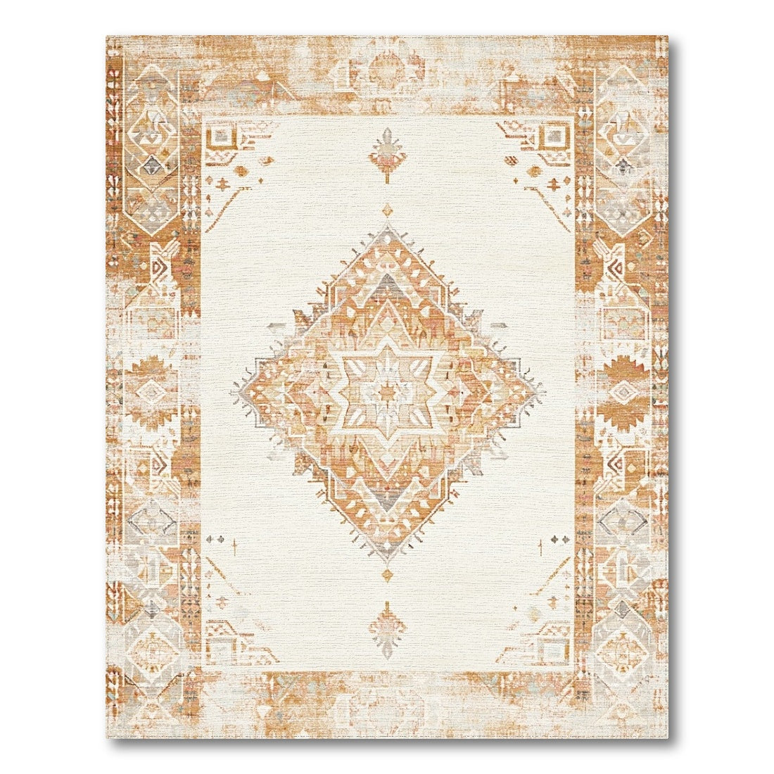 Beige Distressed Vintage Medallion Distressed Vintage Area Rug