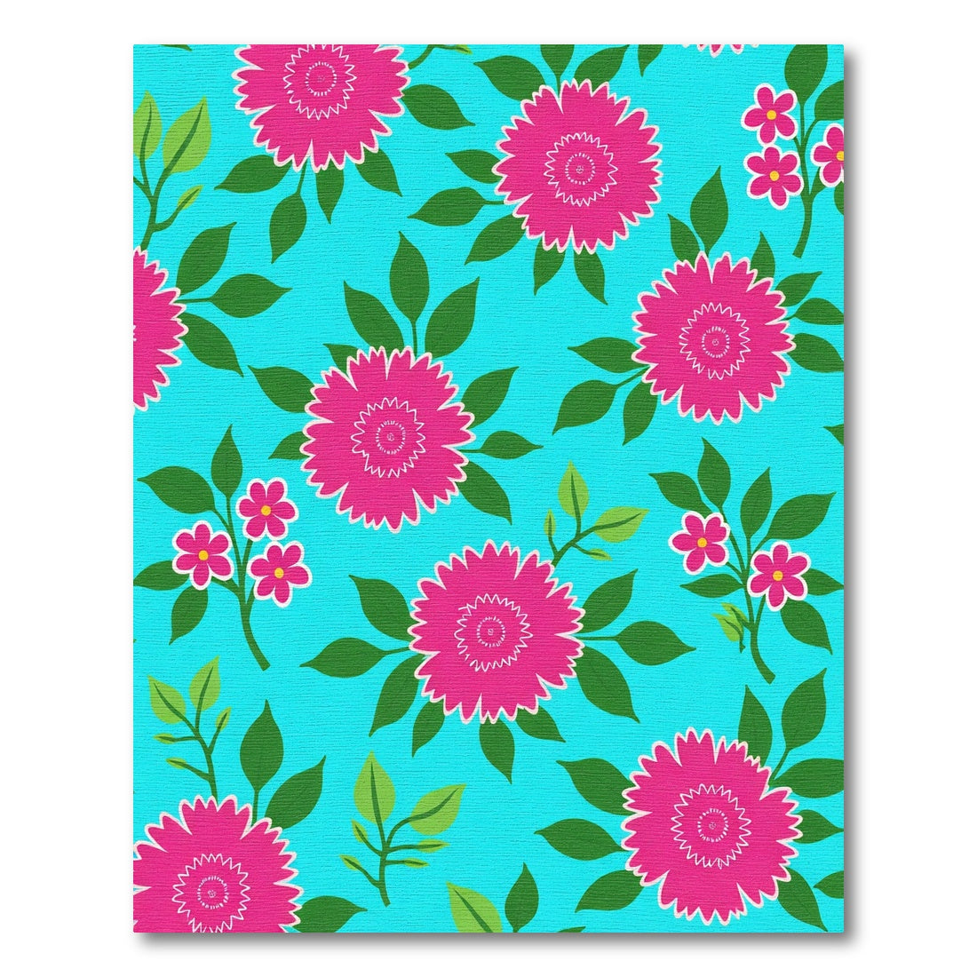 Vibrant Pink Floral Foliage Bright Blue Rug