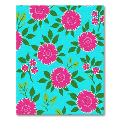 Vibrant Pink Floral Foliage Bright Blue Rug
