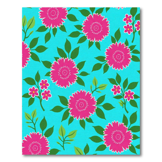 Vibrant Pink Floral Foliage Bright Blue Rug