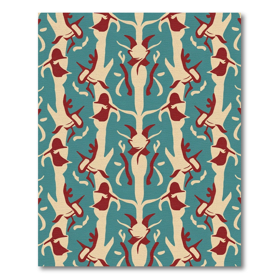 Teal Cream Crimson Symmetry Garden Runner Rug