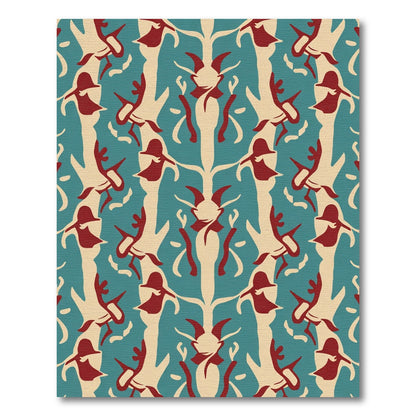 Teal Cream Crimson Symmetry Garden Runner Rug
