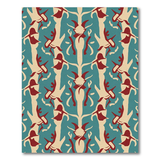 Teal Cream Crimson Symmetry Garden Runner Rug