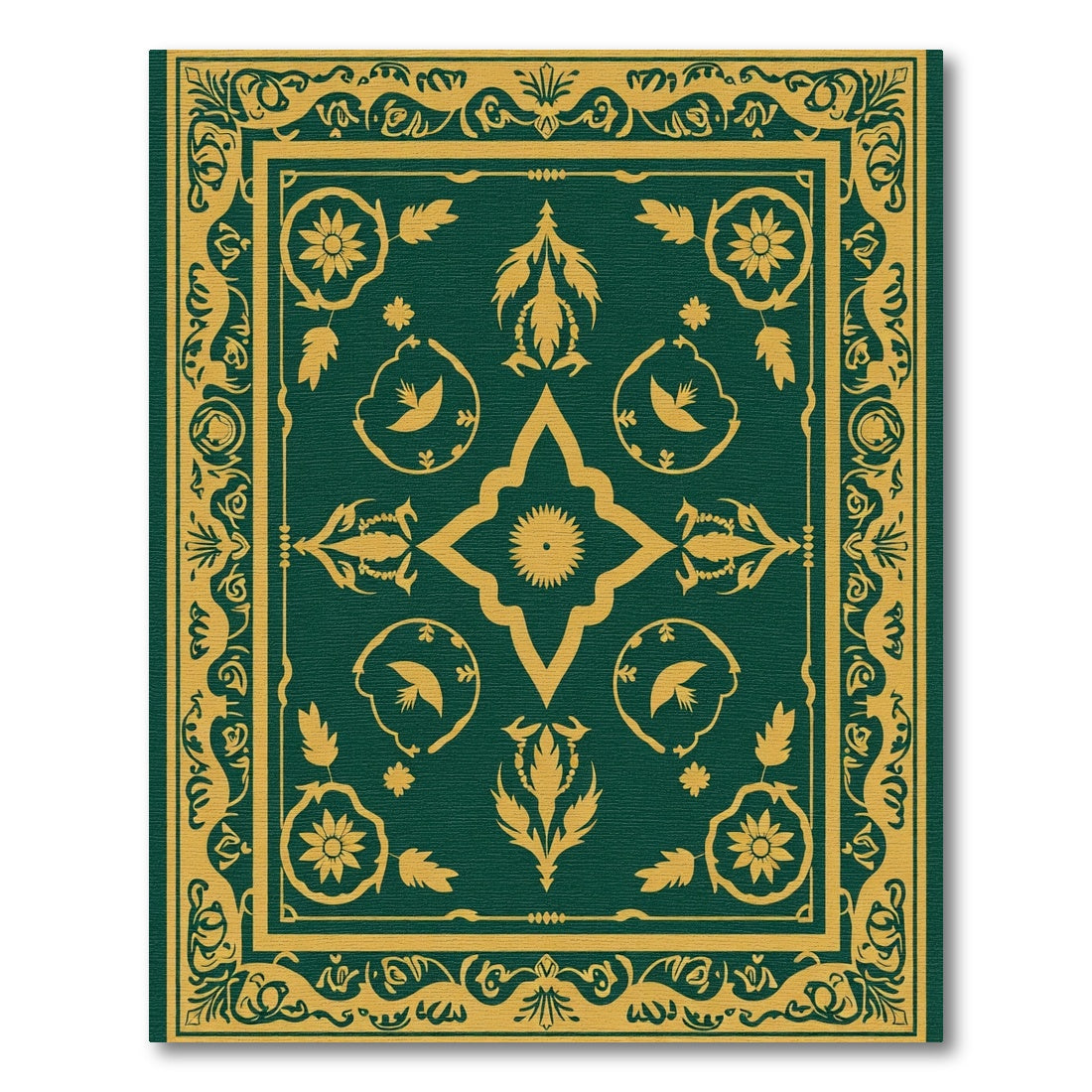 Emerald Golden Floral Bird Medallion Rug