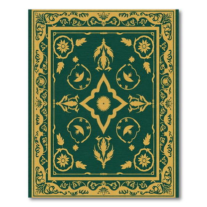 Emerald Golden Floral Bird Medallion Rug