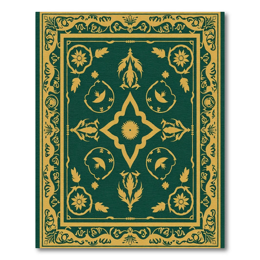 Emerald Golden Floral Bird Medallion Rug