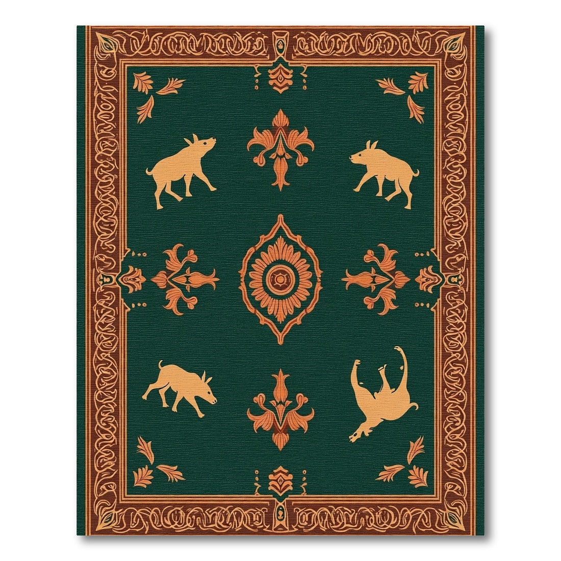 Golden Boar Emerald Brocade Rug