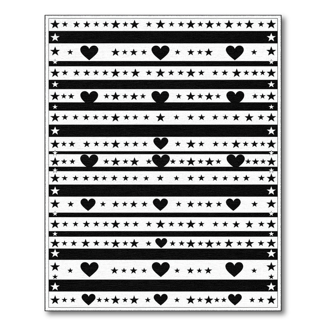 Black White Heart Star Striped Area Rug