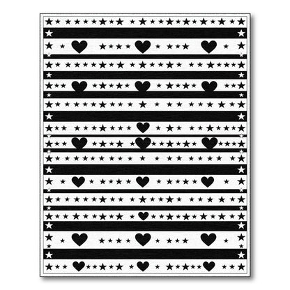 Black White Heart Star Striped Area Rug