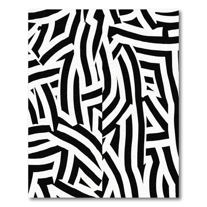 Bold Black White Stripped Intersected Abstract Rug