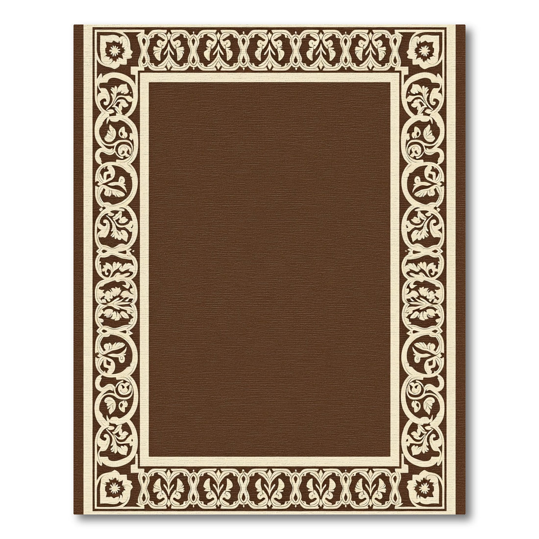 Cream and Brown Floral Scroll Border Rug