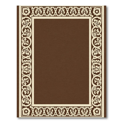 Cream and Brown Floral Scroll Border Rug