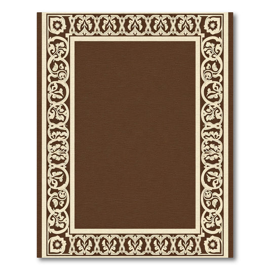 Cream and Brown Floral Scroll Border Rug