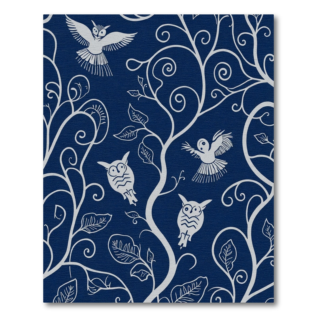 Whimsical Owl Blue Forest Vines Rug