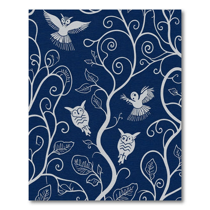 Whimsical Owl Blue Forest Vines Rug