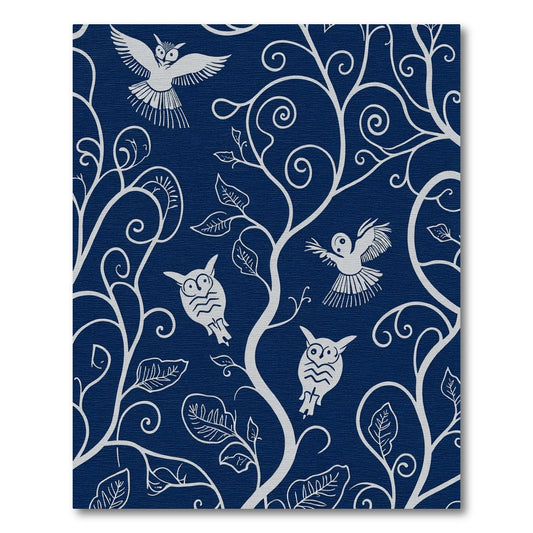 Whimsical Owl Blue Forest Vines Rug