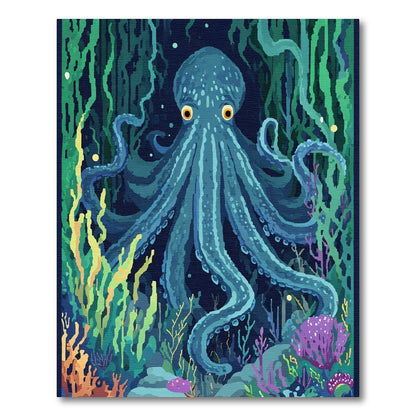 Aqua Octopus Amidst Coral Life Rug